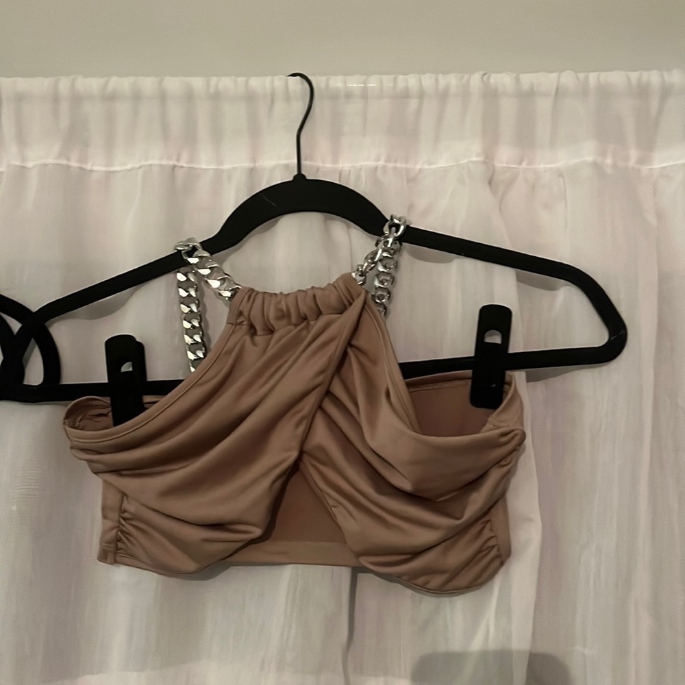 Cross Front Shirt with Chain Halter